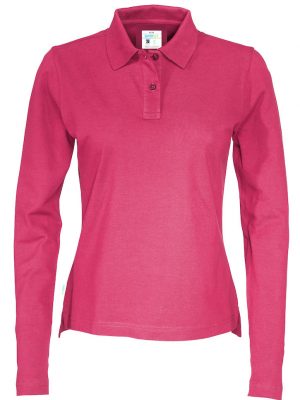 Polo met lange mouwen - donker roze - dames