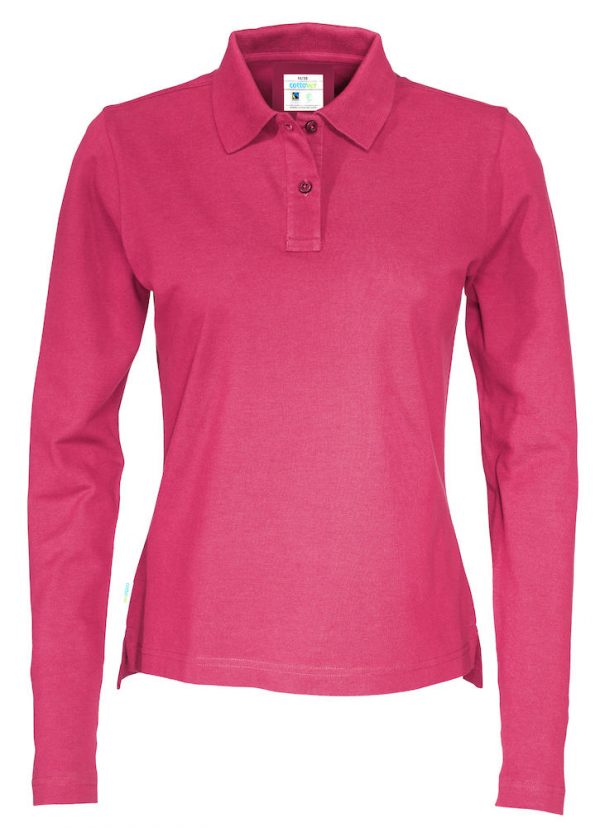 Polo met lange mouwen - donker roze - dames