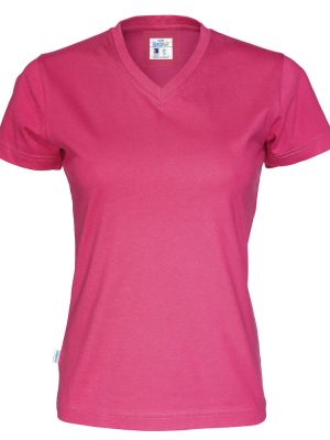T-shirt met V hals - donker roze - dames