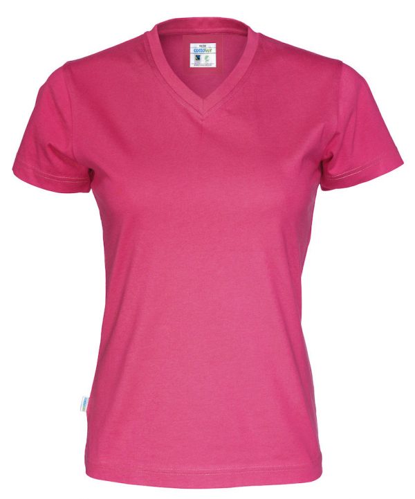 T-shirt met V hals - donker roze - dames