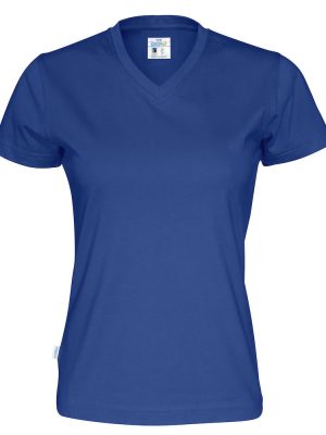 T-shirt met V hals - koningsblauw - dames