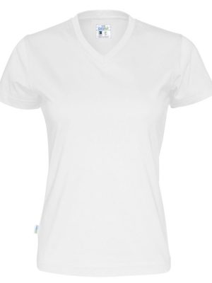T-shirt met V hals - wit - dames