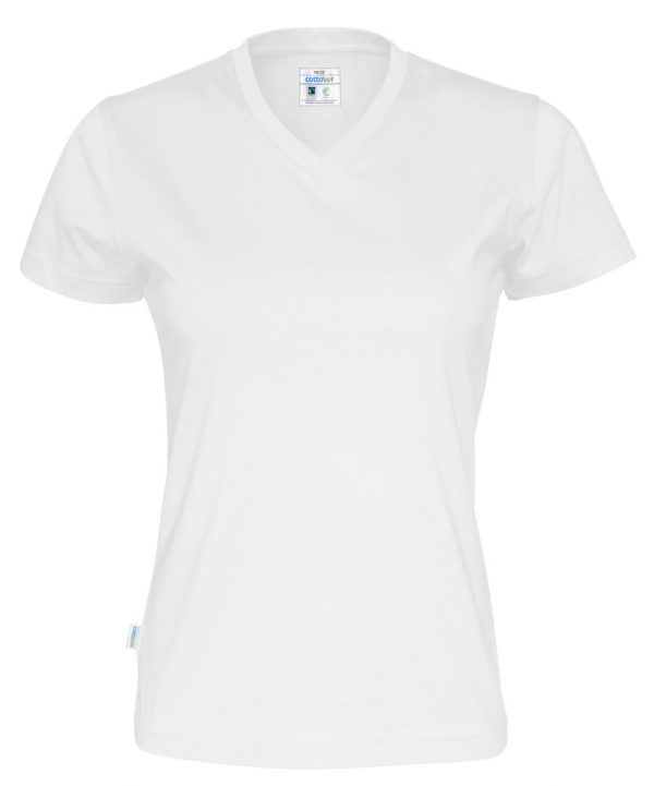 T-shirt met V hals - wit - dames